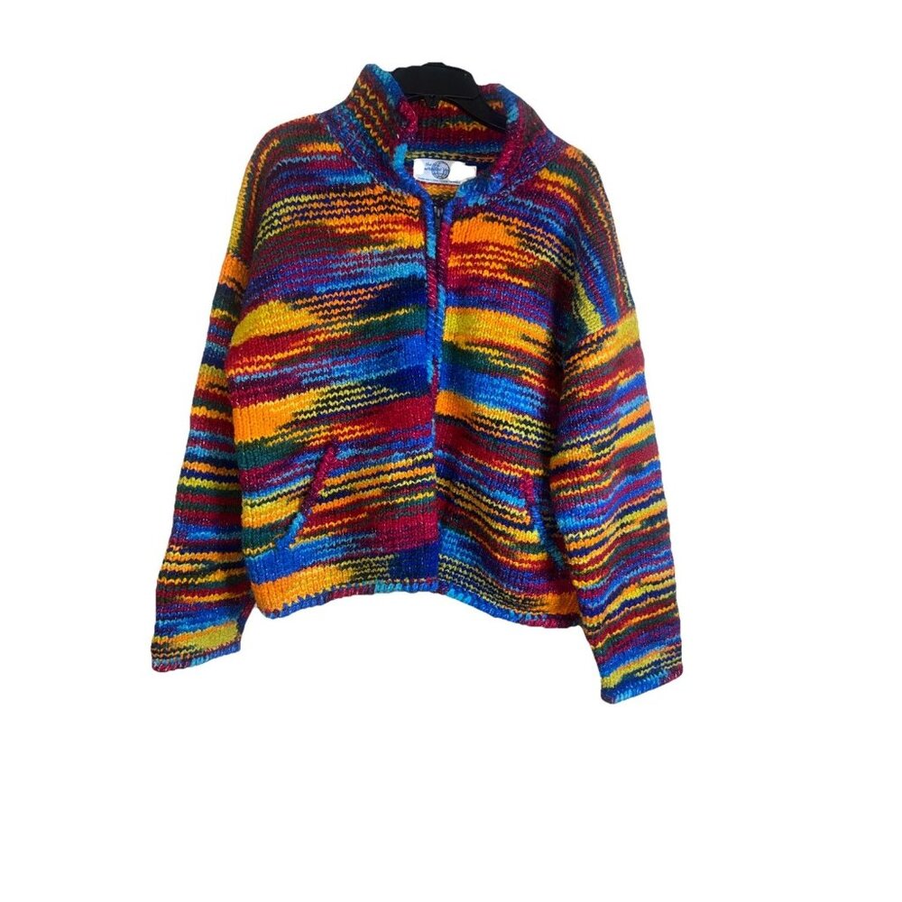 The Sweater Venture Hand Knit Striped Cardigan jacket sweater Women’s Size Large